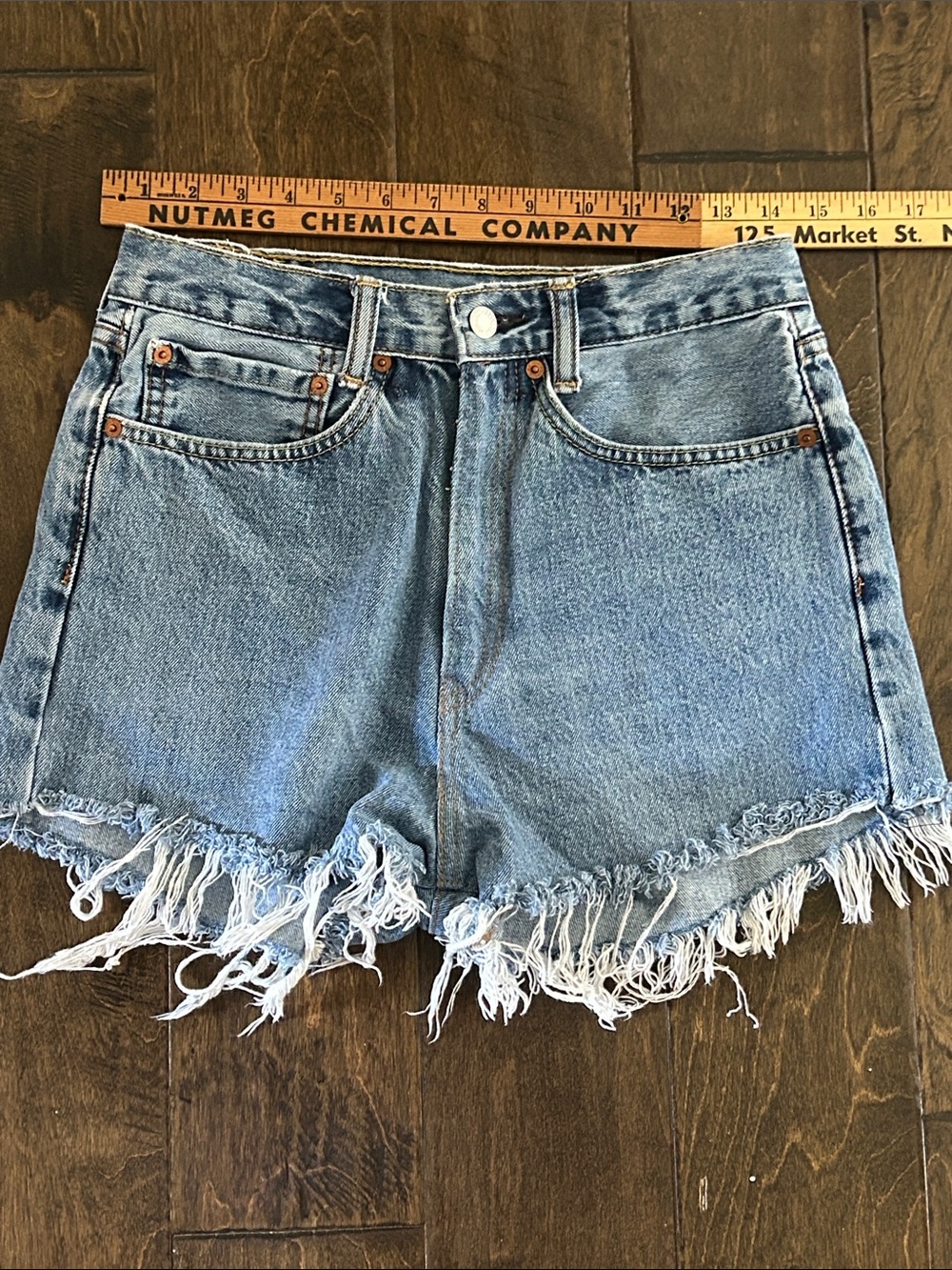Levi's 505 Light Blue Frayed Hem High-Rise Denim Shorts